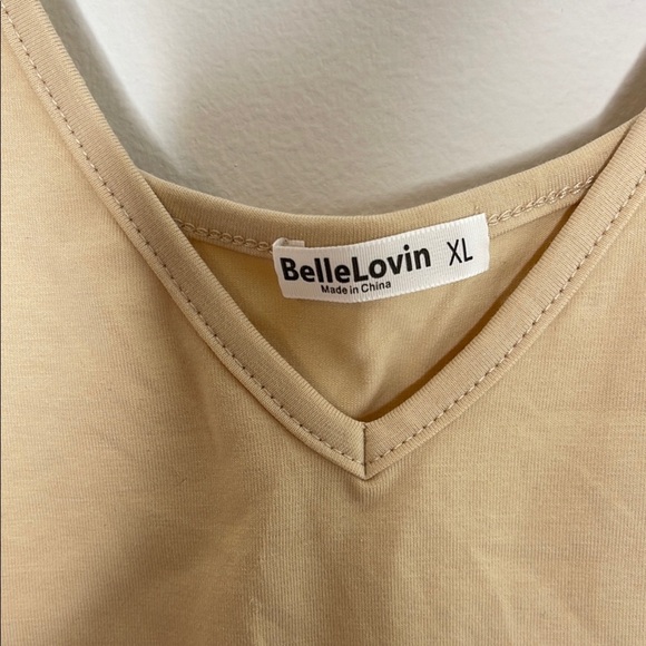 Tan Sleeveless Bodysuit with Scoop Neckline - Picture 2 of 4